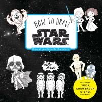 "How to Draw Star Wars book with cartoon characters, including Darth Vader, Yoda, Chewbacca, and Princess Leia."