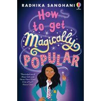 Book "How to Get Magically Popular" with illustrated girl in school uniform, colorful title, and starry background.