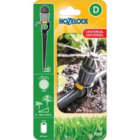 Black Hozelock EASY DRIP Universal Dripper with adjustable flow, attached to a hose, packaged in green and yellow card.