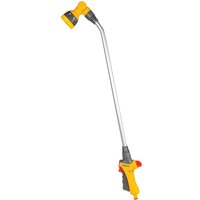 Yellow and silver Hozelock Long Water Spray Lance with adjustable nozzle and ergonomic handle.