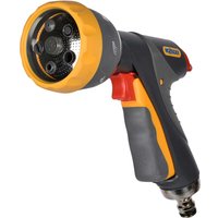 Hozelock Multi Pro II water spray gun, gray and yellow with ergonomic grip and adjustable spray nozzle.
