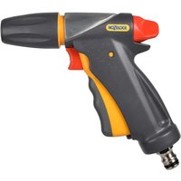 Gray and orange Hozelock Ultramax Jet Water Spray Gun with ergonomic handle and adjustable nozzle.