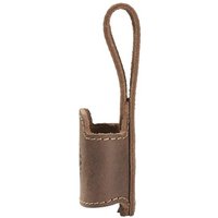 Brown leather axe holster with looped strap and reinforced stitching by Hultafors.