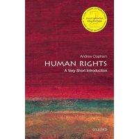 Red and green cover book titled "Human Rights: A Very Short Introduction" by Andrew Clapham, Oxford University Press.