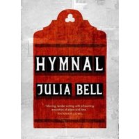 Red and black book cover titled "Hymnal" by Julia Bell, featuring a vintage sign design with bold white text.