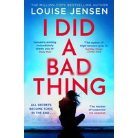 "I Did a Bad Thing" book by HarperCollins, blue cover with red text and silhouette of a woman sitting.
