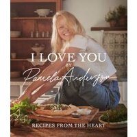 Cookbook titled "I Love You" with a smiling woman in a kitchen, surrounded by fresh ingredients.