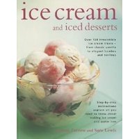 "Ice Cream and Iced Desserts" book with pastel cover, featuring a bowl of assorted scoops of ice cream.