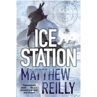 "Ice Station book cover with soldier in snow gear, crosshairs overlay, and icy blue background."