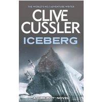 "Iceberg" book by Clive Cussler, featuring a dark iceberg against a stormy sky with a ship and helicopter nearby.