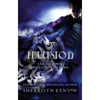"Illusion book cover, dark blue tones, abstract patterns, figure in shadows, by Sherrilyn Kenyon"