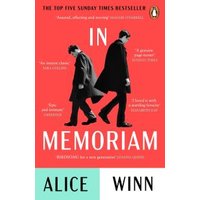 Red book cover "In Memoriam" by Alice Winn, featuring two men in black coats walking, with white and black text.