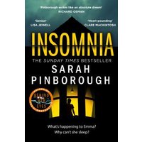 "Black and yellow cover of 'Insomnia' by Sarah Pinborough featuring a silhouette of a house and glowing windows"