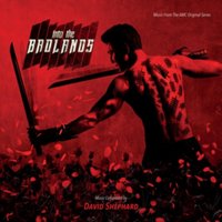 "Into the Badlands" vinyl album cover, featuring a warrior with swords in a red-toned landscape.