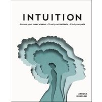 "Book titled 'Intuition' with layered silhouette design in shades of blue and white, by Amisha Ghadiali"