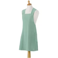 Mint green Japanese kitchen apron Winkler Haru with square neckline and wide shoulder straps on mannequin.