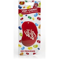 Red Jelly Belly Very Cherry car air freshener in bean shape, packaged with colorful jelly bean design.