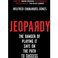 "Jeopardy book cover, black background, bold red title, white subtitle text, author Wilfred Emmanuel-Jones"