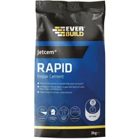 Jetcem Rapid Setting Cement 3Kg, blue and black bag with yellow Everbuild logo and repair icons.