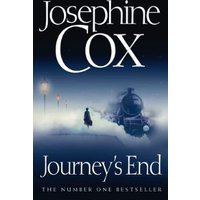 "Journey's End" book cover with a steam train in fog, lone figure, and street lamps.