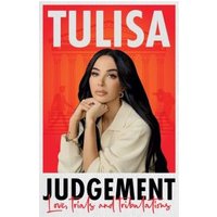 Book cover "Judgement" by Tulisa, featuring a woman with long dark hair against a red background with columns.