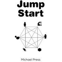 "Jump Start book cover with geometric network design, black silhouettes, and bold black text on white background"