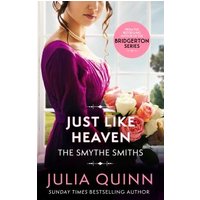 "Book 'Just Like Heaven' by Julia Quinn, featuring woman in purple dress holding bouquet, part of Bridgerton series"