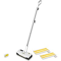 Karcher SC 1 upright steam cleaner mop with white handle, yellow accents, and detachable cleaning pads.