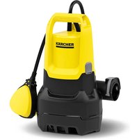 Yellow and black Karcher SP 9.500 submersible dirty water pump with handle and attached float switch.