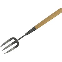 Kent and Stowe weed fork with carbon steel head and long wooden handle.