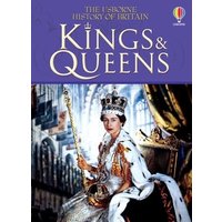 "Purple-covered book 'Kings and Queens' featuring a crowned monarch in regal attire on the throne."