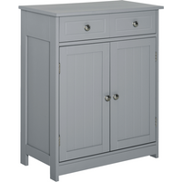 Grey kleankin bathroom cabinet with two drawers and double door cupboard, featuring sleek metal knobs.