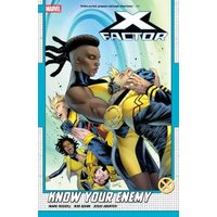 Comic book "Know Your Enemy" with X-Factor team in yellow and blue suits, dynamic action pose on cover.