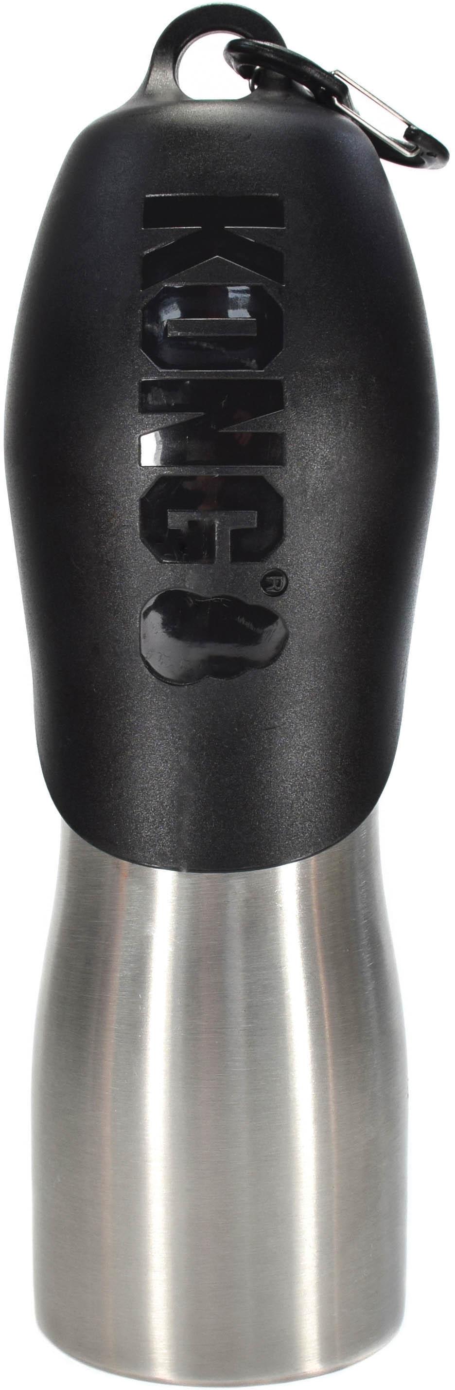 KONG H2O stainless steel bottle, 740ml, with black cap and carabiner clip.