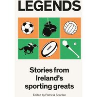 "Book 'Legends' with sports icons: soccer ball, boxing gloves, volleyball, horse, rugby ball, and hurling stick."