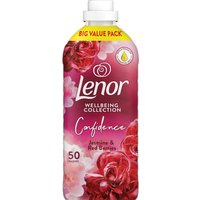 Lenor Confidence fabric conditioner bottle, pink with jasmine and red berries design, 50 washes, 1.65L size.