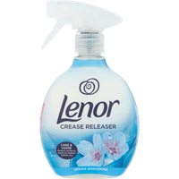 Lenor Spring Awakening Crease Releaser 500ml, blue spray bottle with floral design and white trigger nozzle.