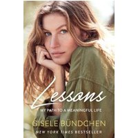 "Lessons" book by Gisele Bündchen, cover features her in a green top with thoughtful expression.