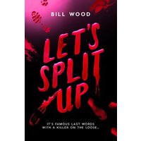 "Let's Split Up" book cover with red text, pink footprints, and dark background.