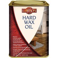 Liberon Hard Wax Oil in a square metal tin with wood floor image and red label.