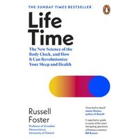 "Life Time book by Russell Foster, white cover, colorful gradient circle and rectangle design, Penguin logo"