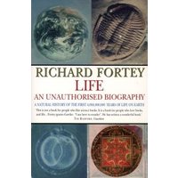 "Book titled 'Life' by Richard Fortey, featuring images of fossils and microorganisms on the cover."