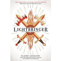 "Lightbringer book cover with crossed swords and flame design by Claire Legrand, part of the Empirium Trilogy"