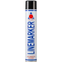 Linemarker black line marking spray paint, 750ml white can with blue text and black cap by Aerosol Solutions.