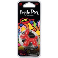 Red balloon dog-shaped car air freshener with cherry scent in clear packaging.