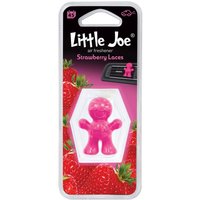 Pink Little Joe Strawberry Laces car vent clip air freshener in hexagonal packaging with strawberry graphics.