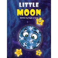 Children's book "Little Moon" with a smiling moon and stars on a starry blue background.
