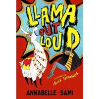 "Llama Out Loud book cover with illustrated llama and child, bold yellow and red text on a bright background"