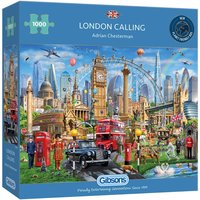 "1000-piece Gibsons puzzle 'London Calling' featuring iconic London landmarks like Big Ben and the London Eye"