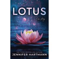 Book cover titled "Lotus" by Jennifer Hartmann, featuring a pink lotus flower on a dark, starry water background.